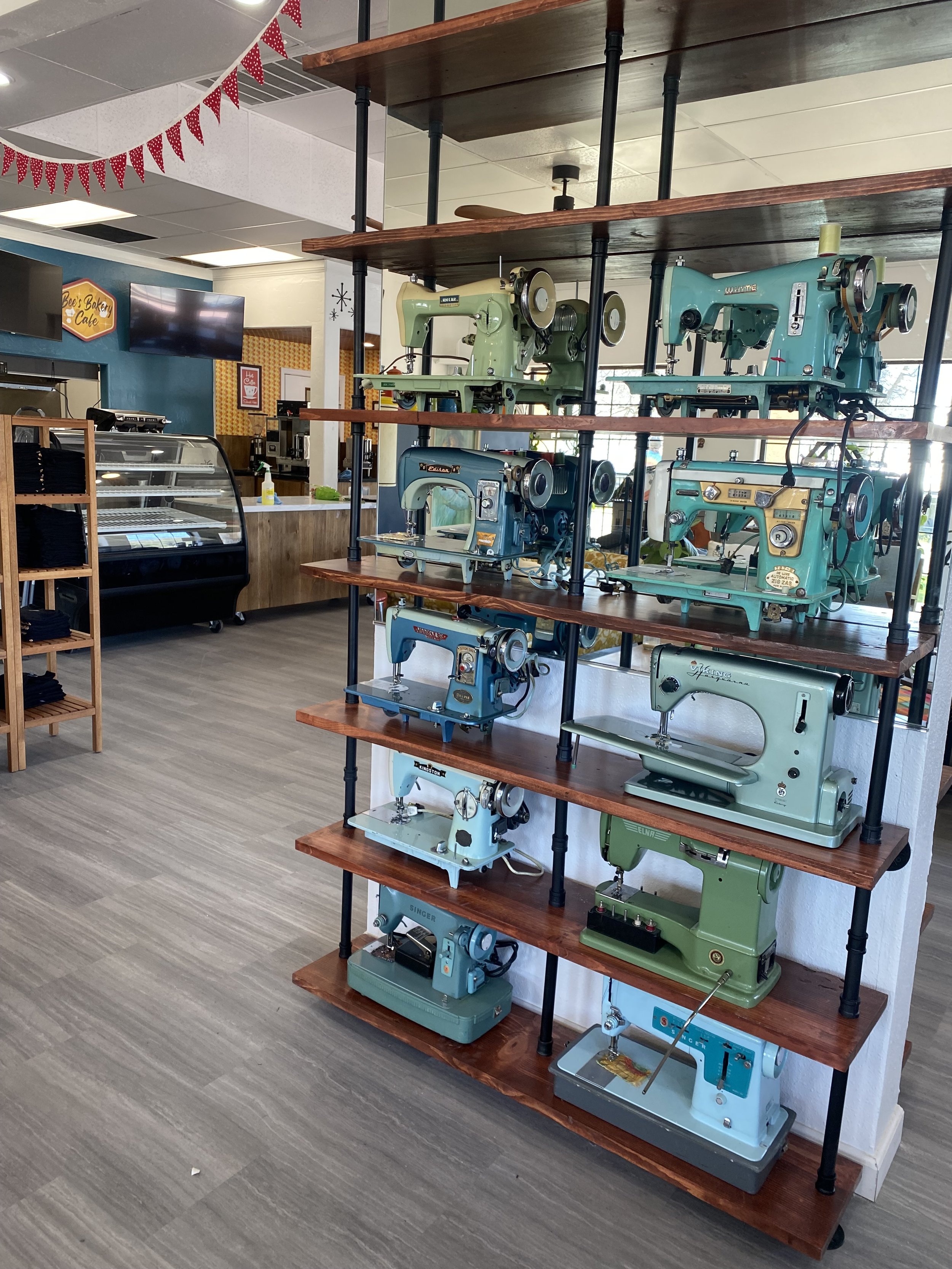 Vintage sewing machines display